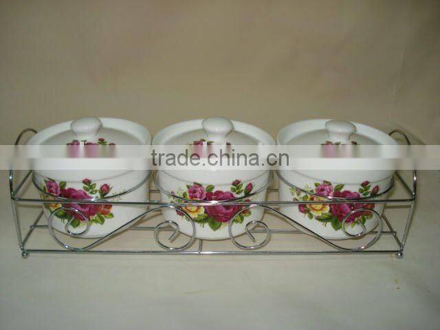 empty ceramic spice jar with metal stand