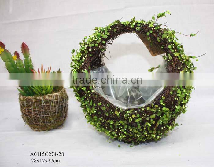 wicker flower basket with topiary grass
