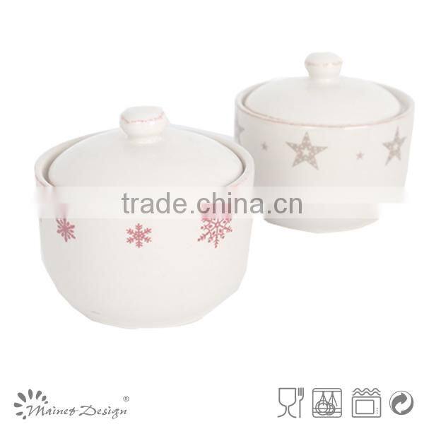 white emboss ceramic sugar bowl