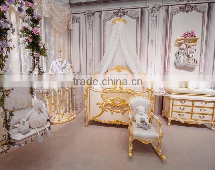 Ivory and golden color kids and baby wooden coat hanger stand, Royal vintage kids hallstand - BF07-70338