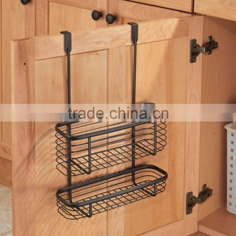Sliding Over the Cabinet Kitchen Storage wire Basket for Aluminum Foil Bags Cleaning Supplies - 2-Tier Bronze