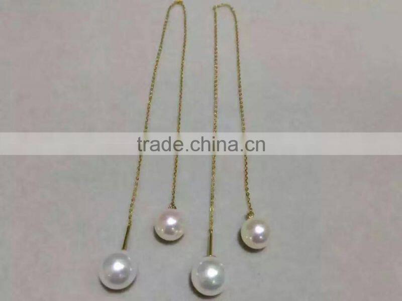 AAA 8.5-9mm white color Akoya pearl with 14k yellow gold chain necklace