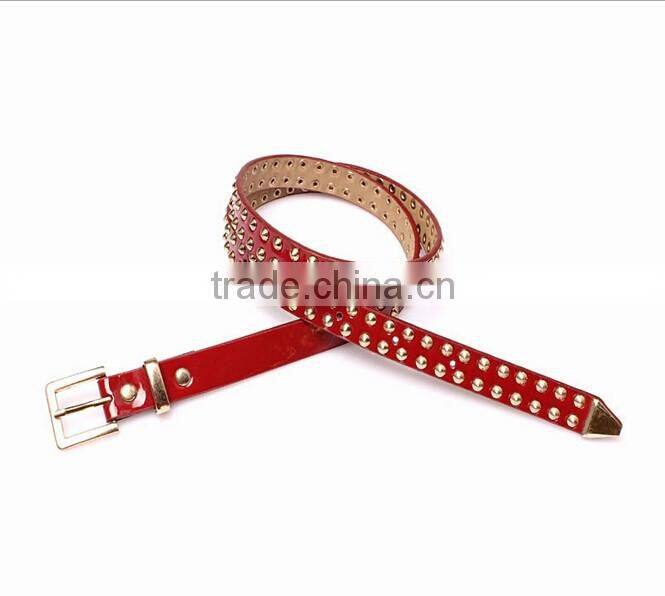 Wholesale double layer rivets decorated square pattern buckle sex women lady thin PU waist belt