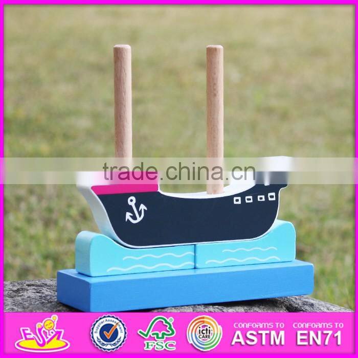 2017 new design pirate boat shape wooden stacking toys for 1 year old W13D134