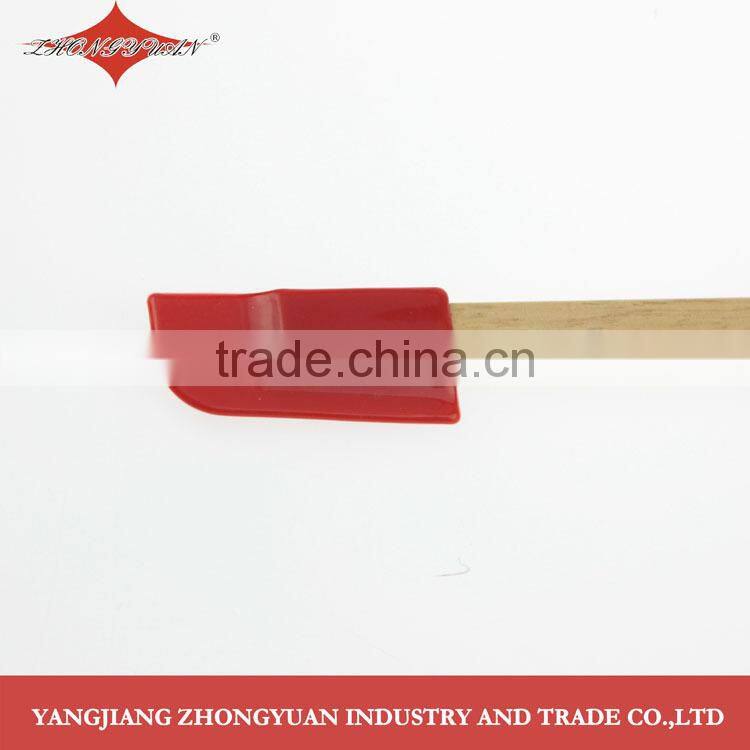 Flexible small silicone spatula and scraper with wood handle