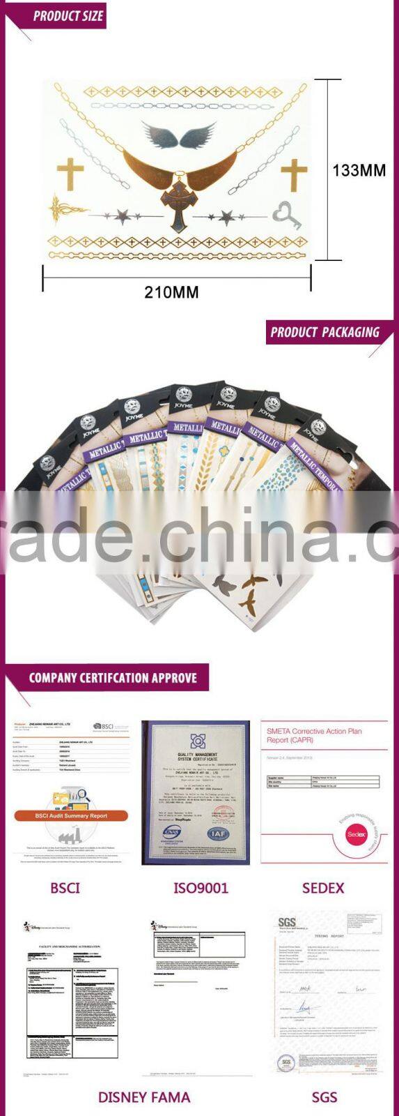 Gold glitter metallic skin safe body temporary tattoo sticker
