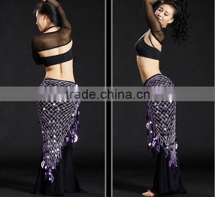 Tribal triangle crochet sequin hip shawl triangle belly dance hip scarf