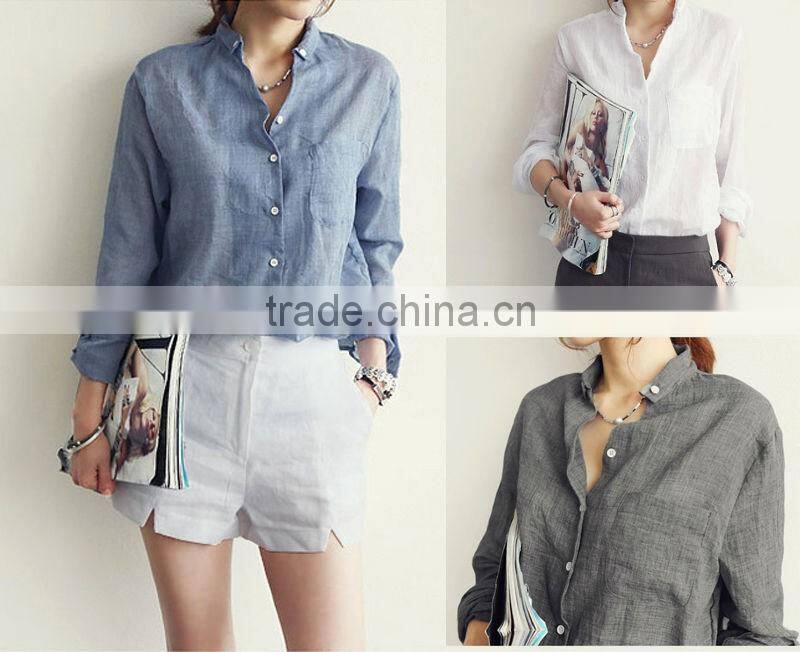SZXX Wholesale Womens Lady Hemp Breathable Casual Blouse Shirts