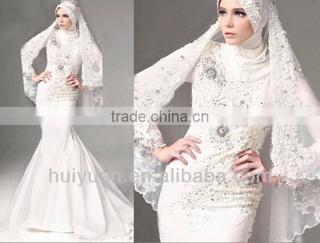 sex lace mermaid bridal muslim hijab long sleeve wedding dress