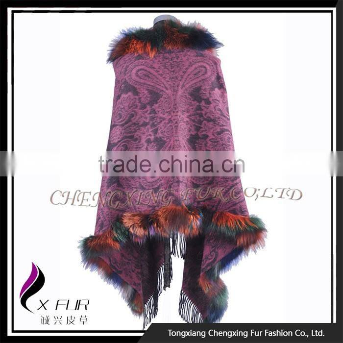 CX-B-P-48D Fashion Indian Cashmere Pashmere With Rex Rabbit Fur Shawls Hand Made