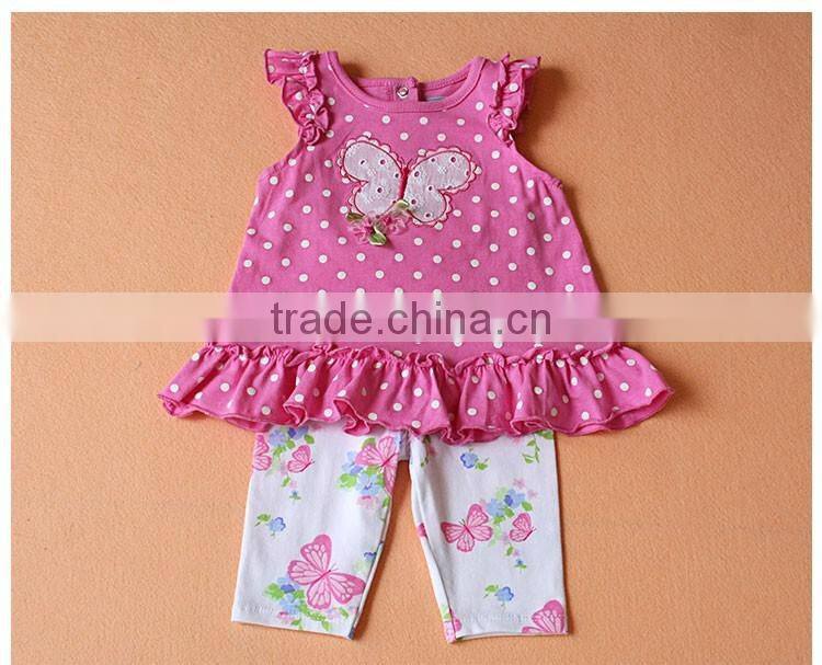 2017 Newborn butterfly polk dot print baby clothing suit Wholesale hemp manufacturer Baby clothing