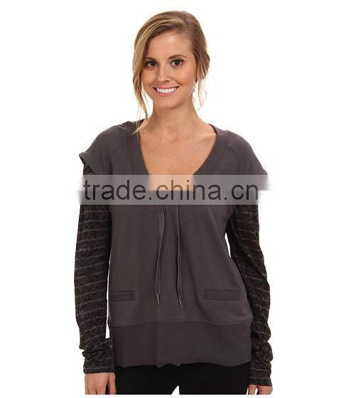 women false two-piece sweatshirt with scoop neckline features adjustable collar