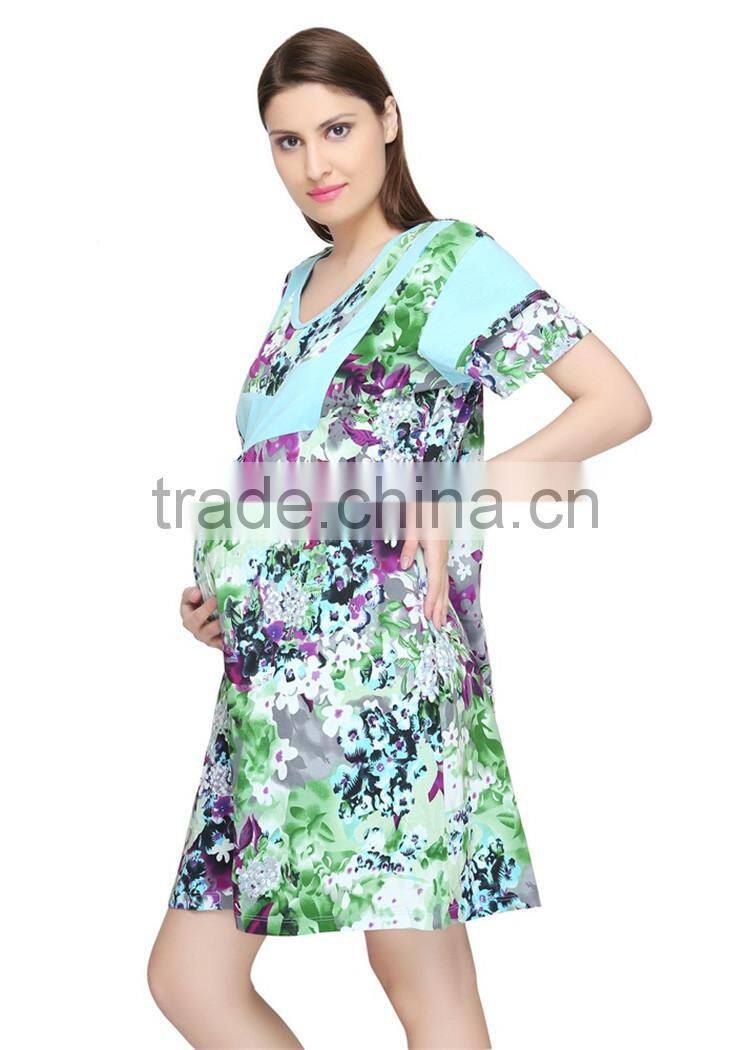 New fashion all over print maternity dress green maternity dresses for office