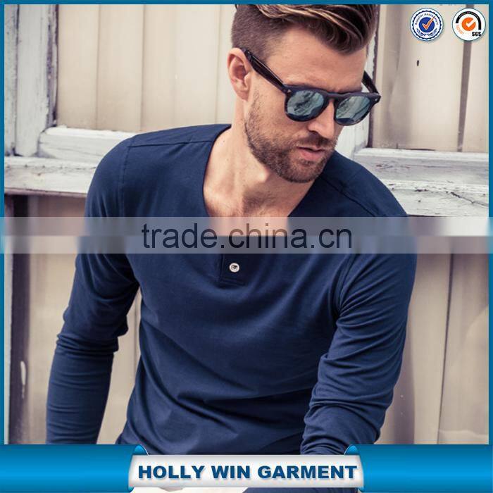 2015 New plain fashion style mens elongated tshirt with long sleeve