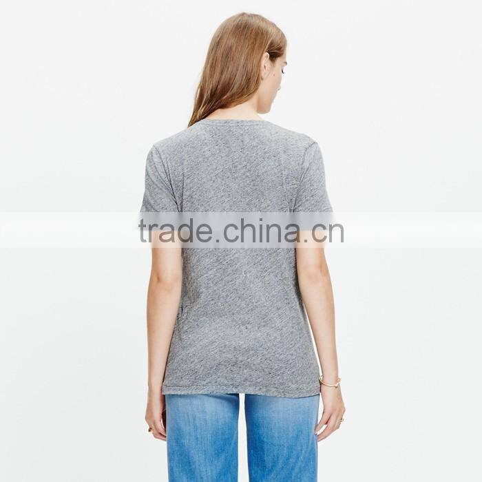 Slub v-neck ladies t shirt with pocket