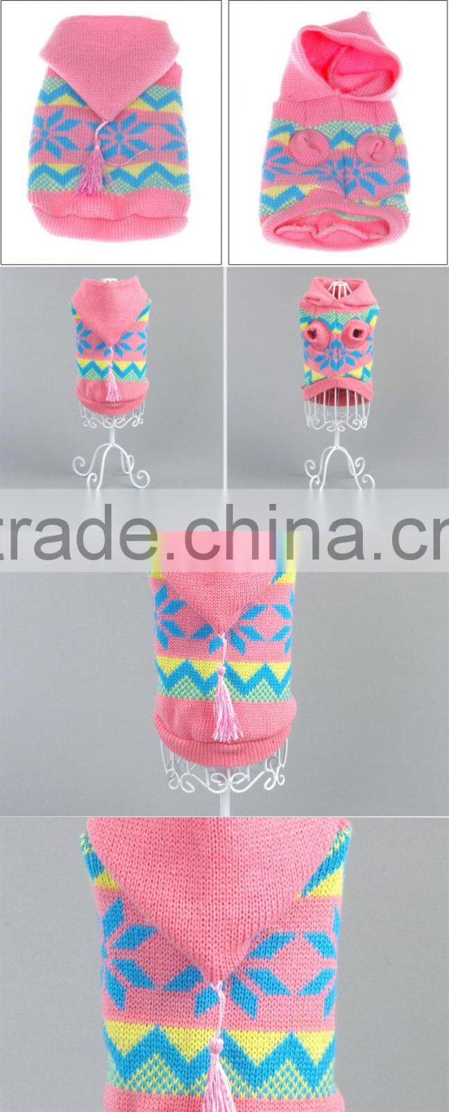 Custom Pink Pet Crochet Clothes Hoodie Apparel Hand Knit Dog Sweaters