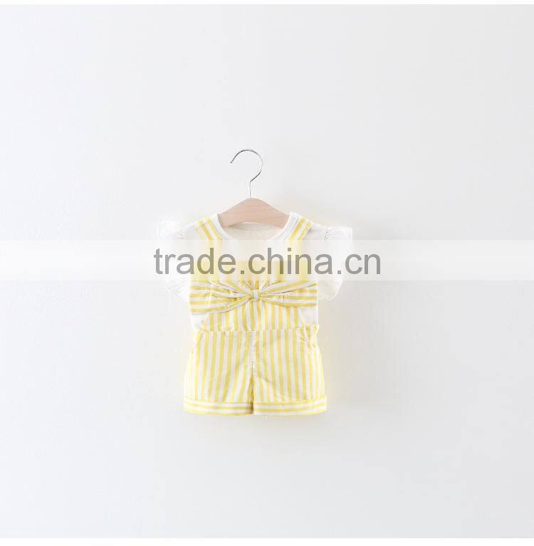 Korean style baby soft cotton shirt matching suspender short pants little girl children's clothing