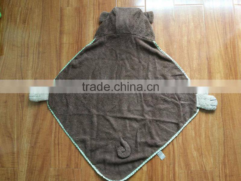 Monky cotton animal baby towel with hood,custom baby hooded towel