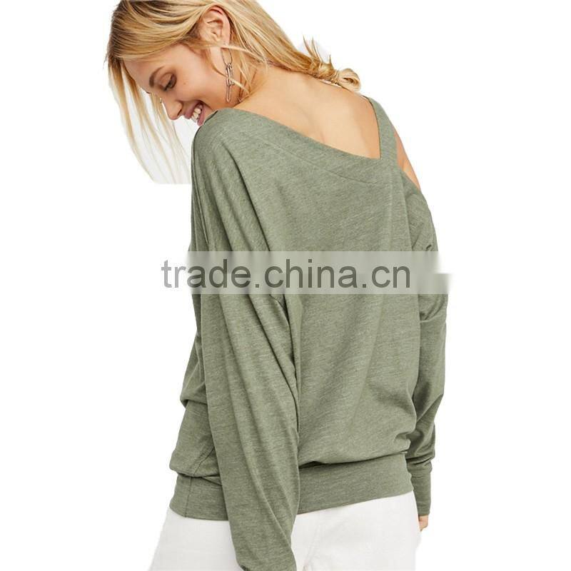 2017 OEM Women Daliy Clothing Comfy One Cold Shoulder Loose Blouse