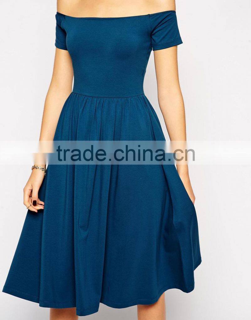 Cheap Chinese Dress Bardot Midi Skater Dress