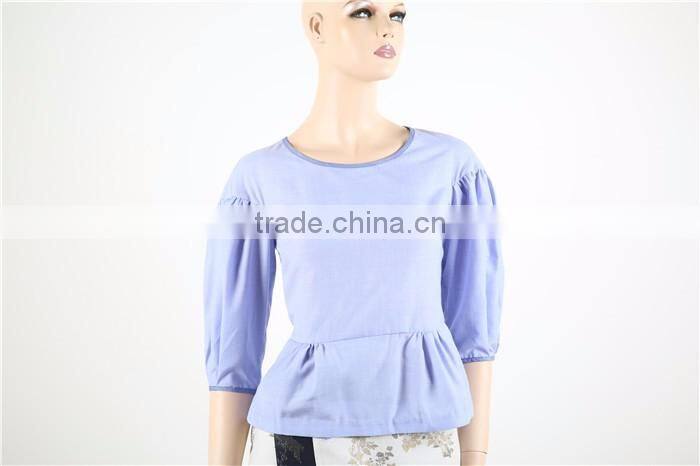 3/4 sleeve blue women unstitched blouse with button closure