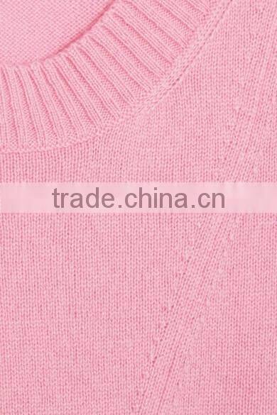 Crew Necked Pink Colored Asymmetrical Hem 100% Cashmere Sweater Women