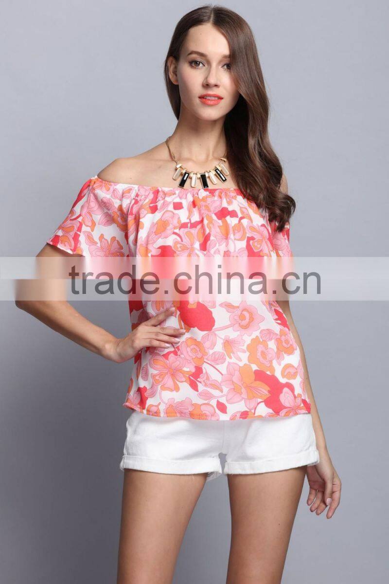 Fashion sleeveless design full floral printed latest women tops for sale