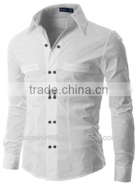 2017 Custom Double Buttons Slim Fit Dress Shirt for men