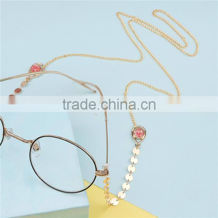 Copper Eyeglasses Chain Holder Gold Plated Red Drop Round Imitation Opal