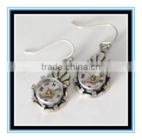 2016 New arrival Working Compass Steampunk Silver Earrings Mini Compass Jewelry Yiwu wholesale