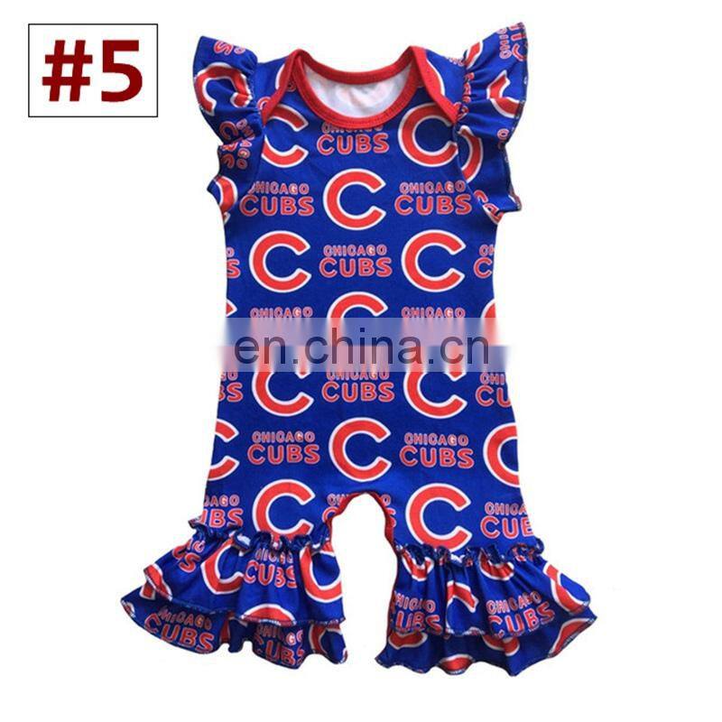 Baby Boutique cotton Rompers Toddler Girl Spring Summer Flutter Sleeve baseball football print Jumpsuit