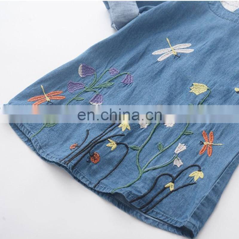 Girls Denim Dress Children Clothing Casual Style Girls Clothes Butterfly Embroidery Dress Kids Clothes