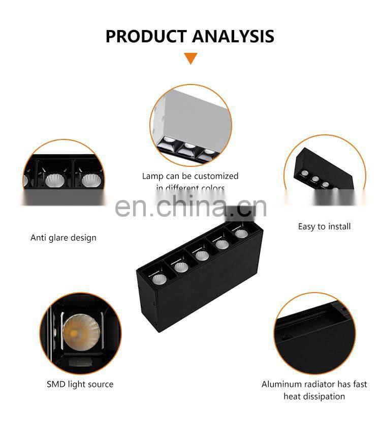 Black Aluminum Anti Glare Office Workplace Lighting System Surface Mounted 10W 20W 30W Led Linear Downlight