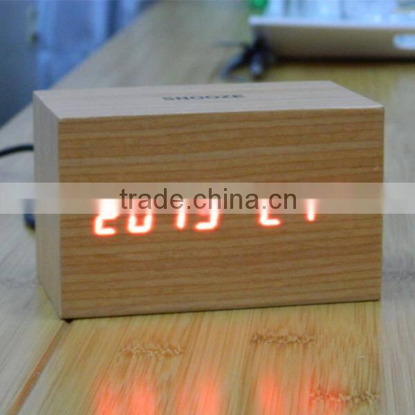 LED Wooden Table Clock with Touch Function for Snooze