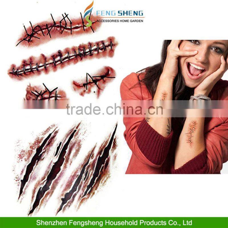 HALLOWEEN ZOMBIE SCARS TATTOOS WITH FAKE SCAB BLOOD SPECIAL FX COSTUME MAKE-UP