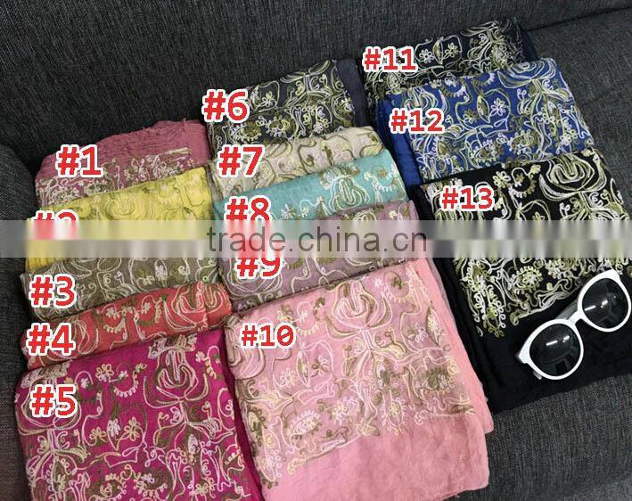New Embroidery Design Pattern Cotton Viscose Fashion Ladies Scarf
