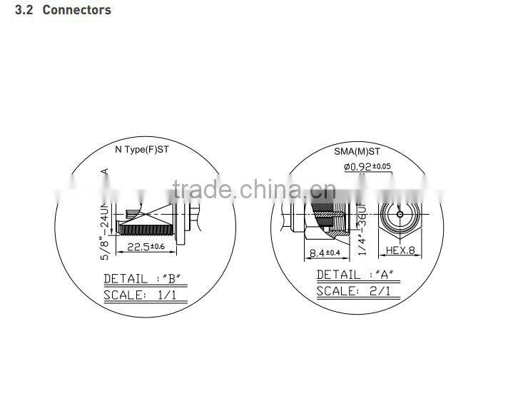 N type Jack with O-Ring to SMA(M)ST Plug RG-316 Cable 9.84ft(3000mm)