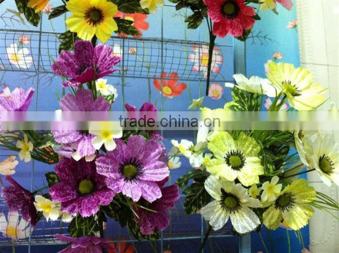 artificial silk single chrysanthemum flowers with leaves