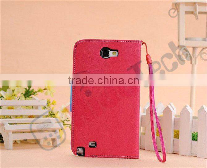 Wallet Leather Cover Case for Samsung Galaxy Note2 N7100, With Rope and Button Design,Stitch Leather Case