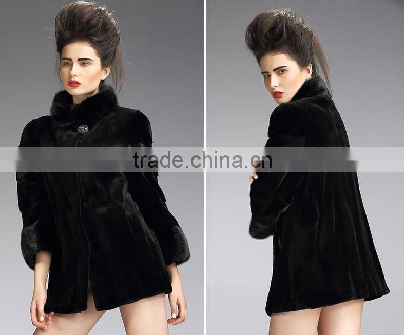 rex14052 sheeted rex rabbit fur coat mink collar cuffs stand collar