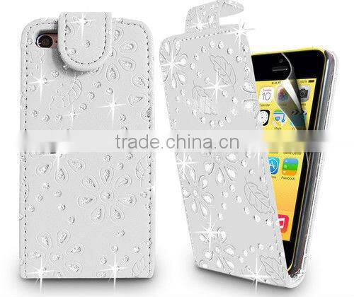 Diamond Leather Flip Bling Glitter Mobile Phone Case Cover For APPLE iPhone 5C