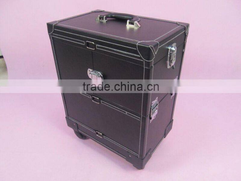 trolley rooling make up beauty kit vanity leather jewelry box