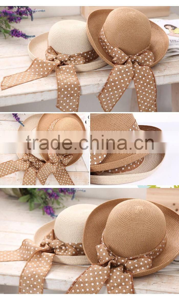 Sun protection straw hats cute bowknot ribbon formal bowler hat