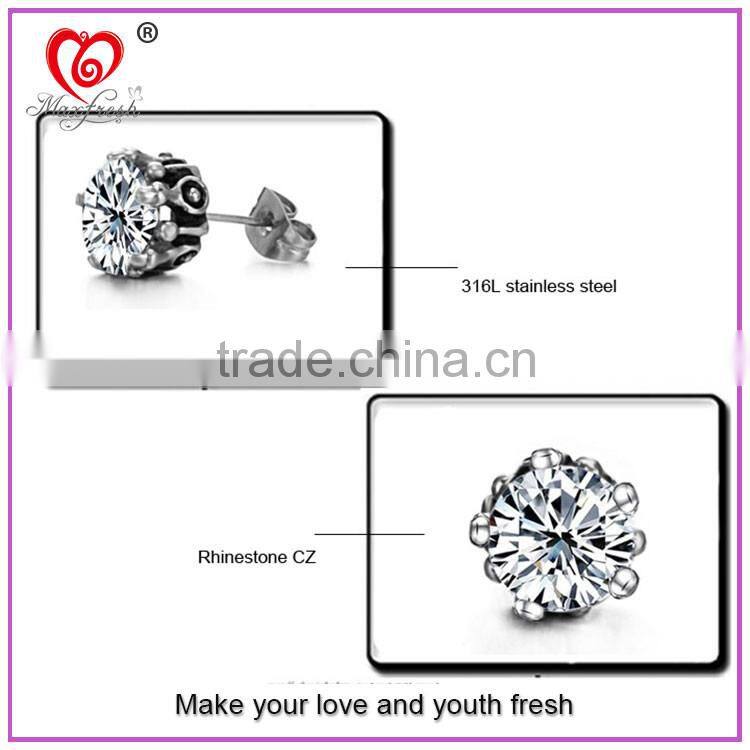 Alibaba Wholesale Jewelry Hotsale Simple Unisex Round Cut Basket Rhinestone Zircon CZ Faceted Ear Stud Stainless Steel Earring