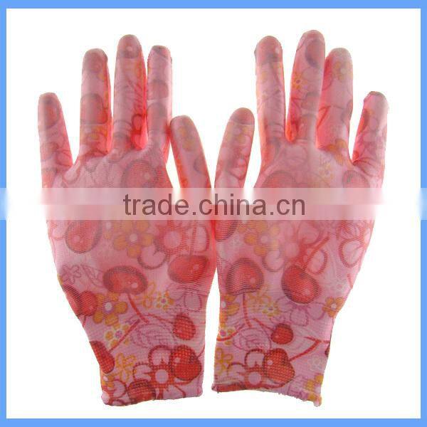 Flexible & Comfortable Knitted Polyester Printing Gardening PU Gloves With All Size