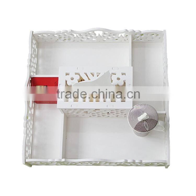 LARGE SHABBY CHIC RUSTIC VINTAGE WHITE WOODEN TRAY WITH HANDLES