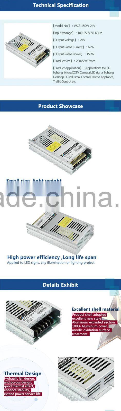 LED power supply 150W 24V Strip LED Power Supply Series with Wide Aluminium shell
