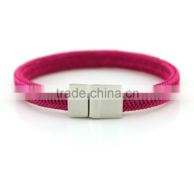 red pink colorful braided simple genuine Leather Bangle bracelet with Stainless steel or golden clasp