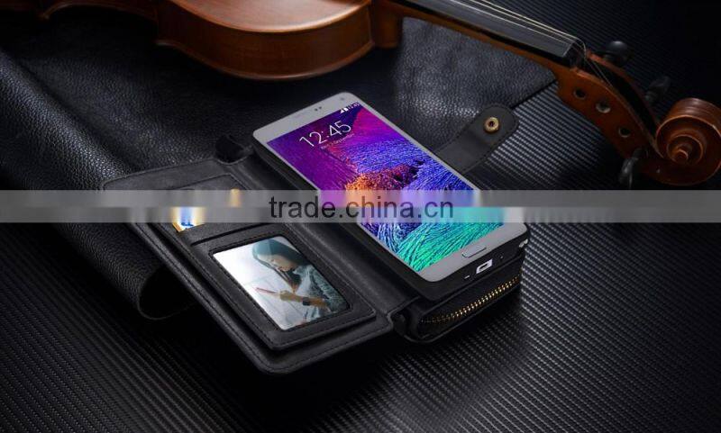 Functional phone case for Samusng note 4 zipper wallet cover