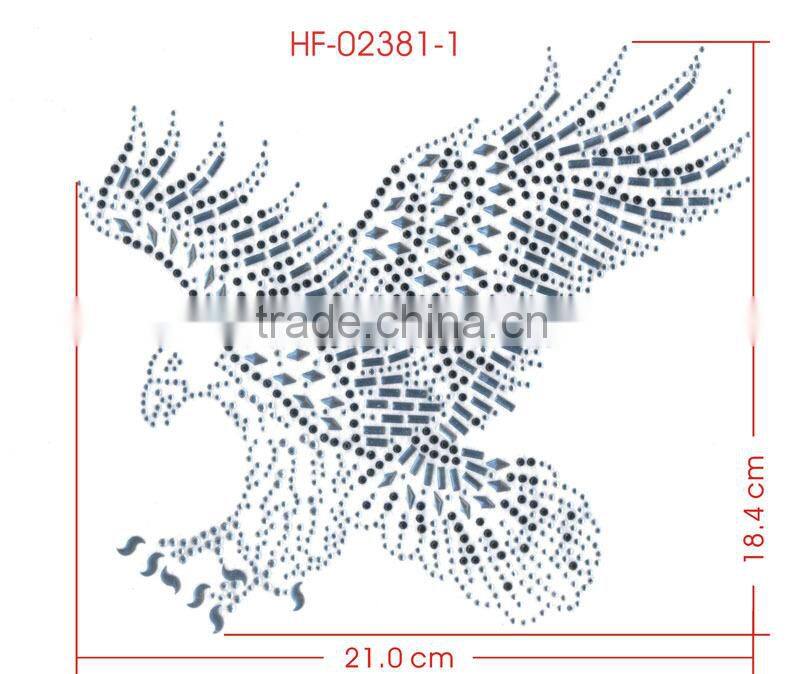 Silver Aggressive Flying Eagle Hot Fix Motif Iron On Rhinestone Transfer